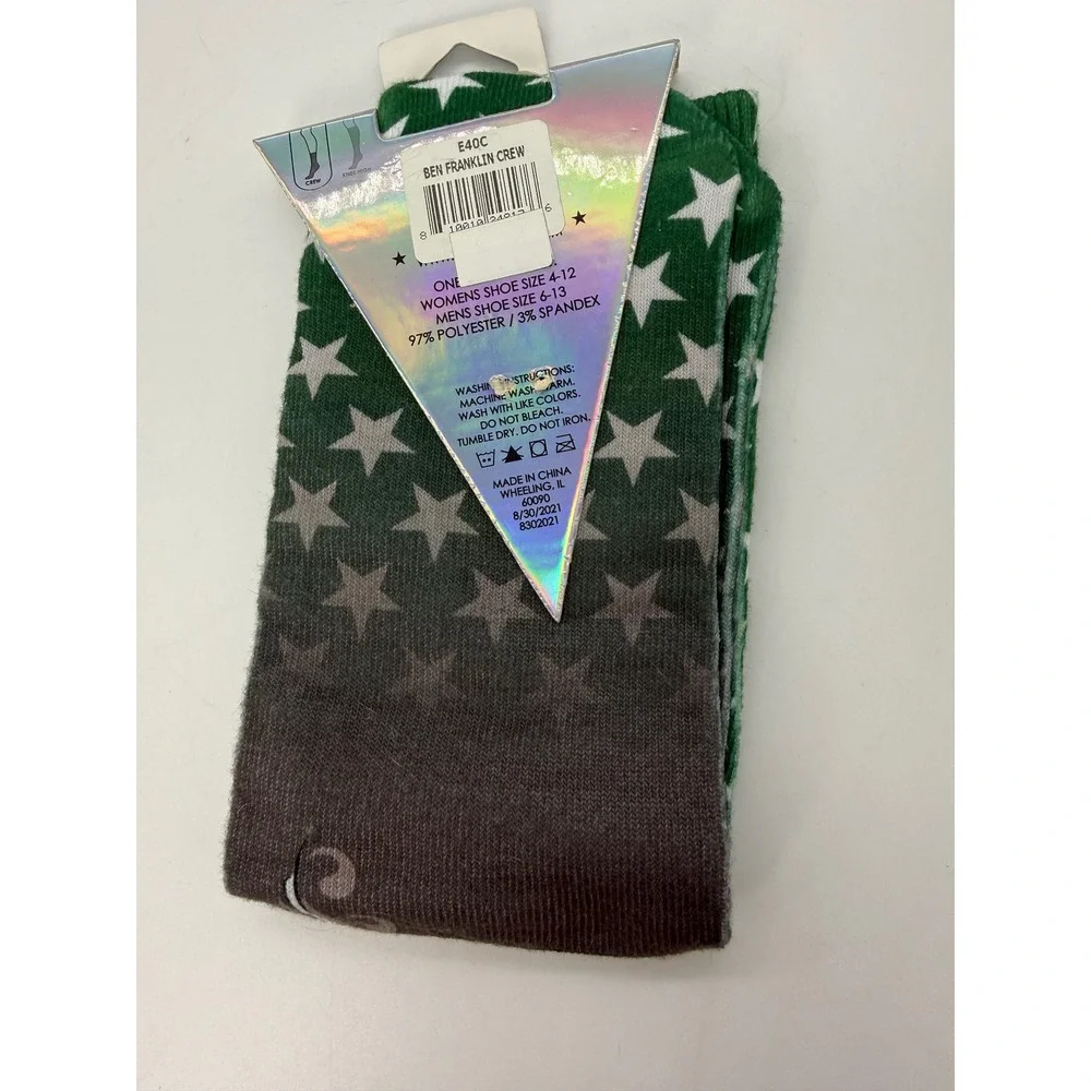 Living Royal Ben Franklin Crew Socks Green Star Founding Father Novelty One Size